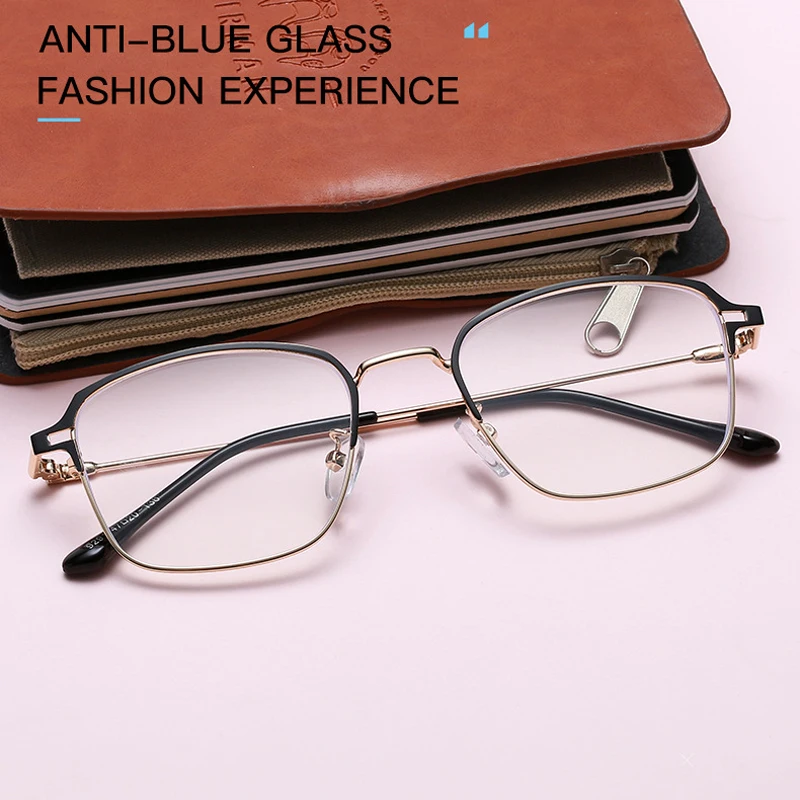 

New Retro Anti-blue Light Glasses Half-frame Eyebrow Metal Optical Frames Spectacles Comfortable Flat Mirror Anti Blue Ray