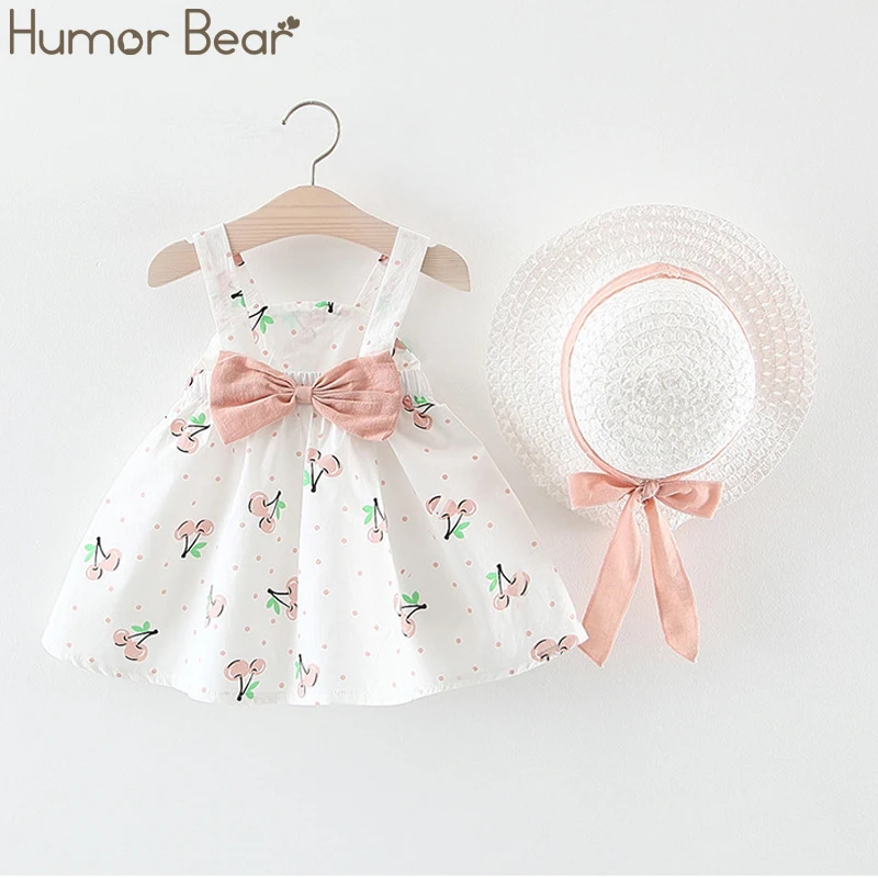 Humor Bear/Одежда для маленьких мальчиков костюм г., летняя одежда для маленьких девочек платье-майка на бретельках с фруктовым принтом+ модная шляпа, комплект из 2 предметов