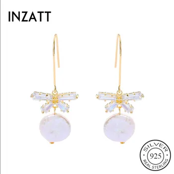 

INZATT Real 925 Sterling Silver Baroque Pearl Zircon Bowknot Drop Earrings For Fashion Women Party Fine Jewelry 2019 Accessories