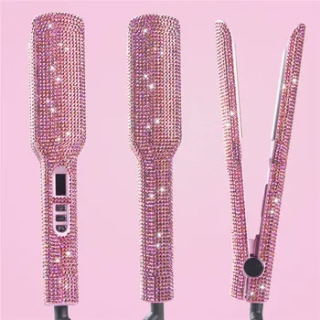 

Professional Hair Curler Rhinestones Flat Iron Hair Straightener Hand Made Crystal Diamond With LCD Display Titanium Plate Irons