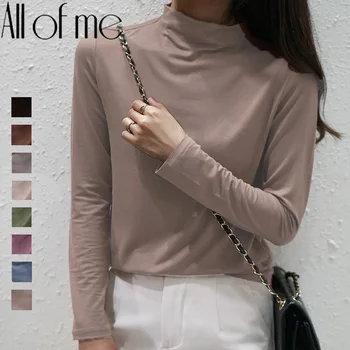 

Stretch Women Half Turtleneck Pullovers Thermal Soft Primer Shirt Long Sleeve Slim-fit Tight Solid Color Slim Jumper Pull Femme