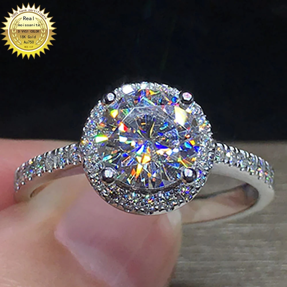 

18K Au750 White Gold Women Wedding Party Engagement Ring 1 2 3 4 5 Carat Round Moissanite Diamond Ring Crown Trendy Classic Gift