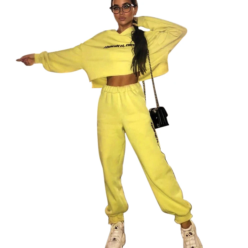 

New Women Sweatpants 2 Piece Set Loose Hoodie Crop-Tops and long Pants Outfits 2020 Spring Casual sexy Trousers Suit