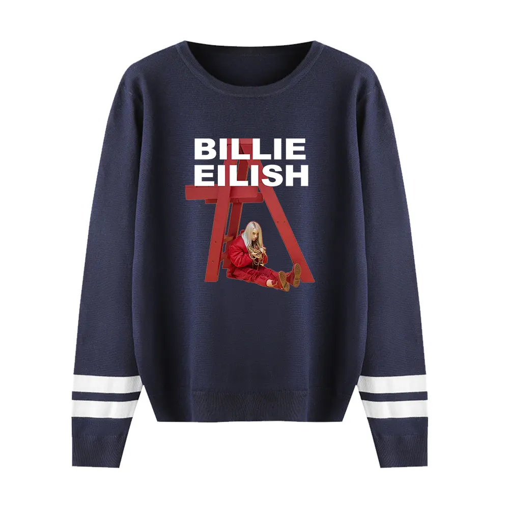 Модные мужские и женские вязаные свитера Billie Eilish весна осень хип хоп свитера пуловеры мужские женские повседневные черные топы