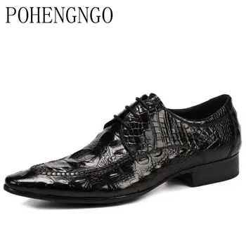 

Fashion Men Leather Shoes Snake Skin Prints Men Office Dress Classic Style Burgundy Brown Lace Up Pointed Toe Oxford Shoes