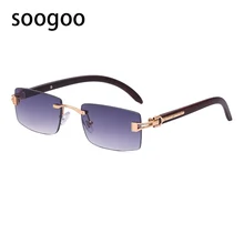 

Vintage Rectangle Rimless Sunglasses Men 2022 Luxury Brand Designer Fashion Frameless Sun Glasses For Male Square Eyewear UV400