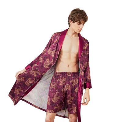 Мужская Шелковая пижама, шорты, халат, домашний интерьер, комплект из двух предметов, принт с v-образным вырезом, Удобный Повседневный модный халат для мужчин, Звездные войны - Цвет: Красный