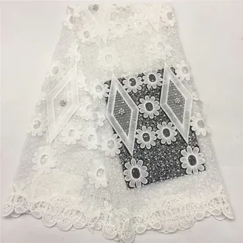

white High Quality African Sequins beads Lace Fabric French Net Embroidery Tulle Lace Fabric For Nigerian Wedding Party Dress