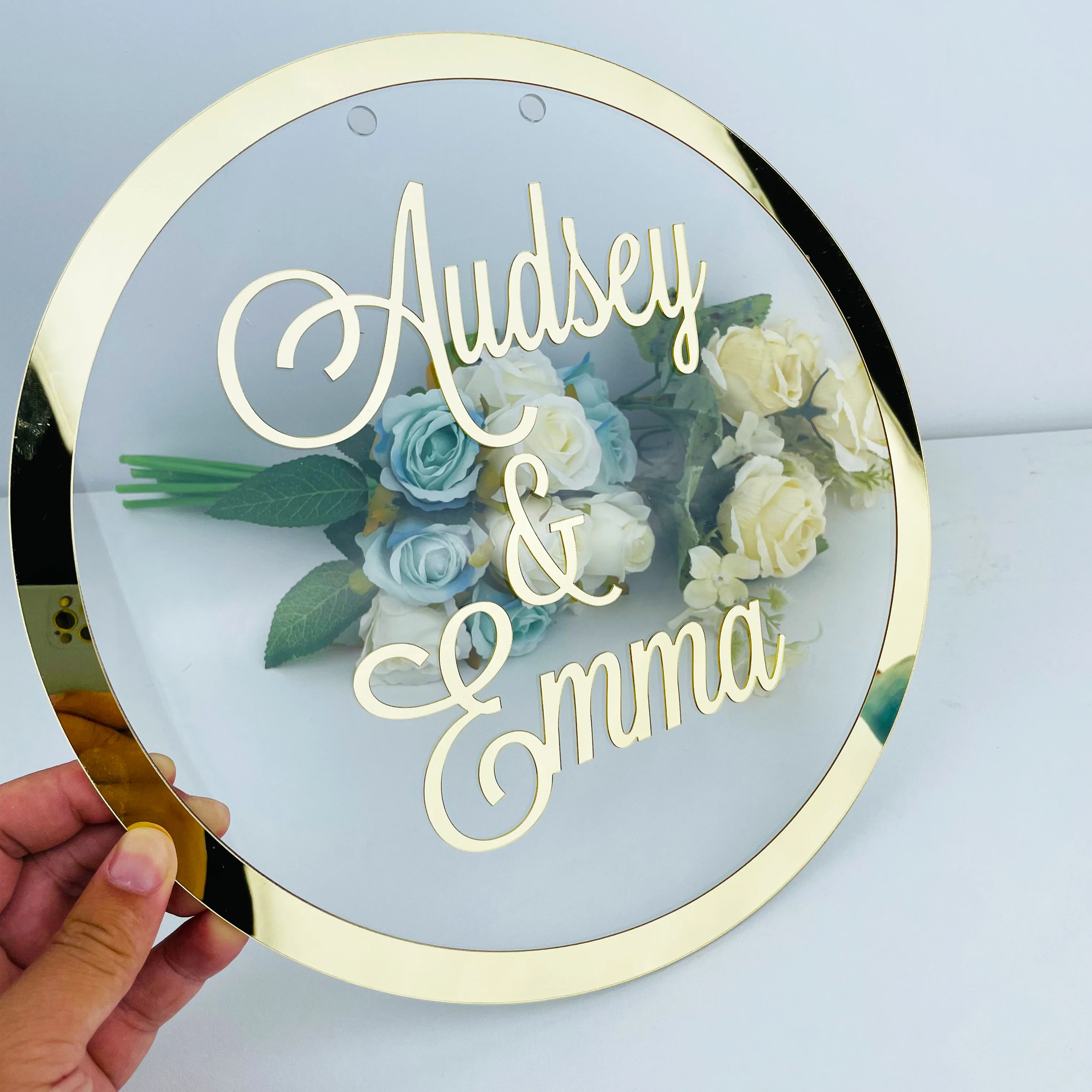 Personalized Bride Groom Name Mirror Frame Transperant Wedding Signage Acrylic Sticker Word Sign Circle Shape Plate Decor acrylic party decorations mirror wall hanging sign