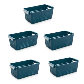 

3Pcs Stuff Plastic Storage Baskets for Classroom or Home Use Stackable Mesh Plastic Baskets with Grip Handles Blue