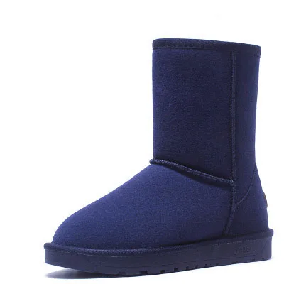 BLUE Women snow boots new winter genuine leather mid calf boots warm plush boots non-slip women leather boots Woman Botas Mujer - Цвет: BLUE
