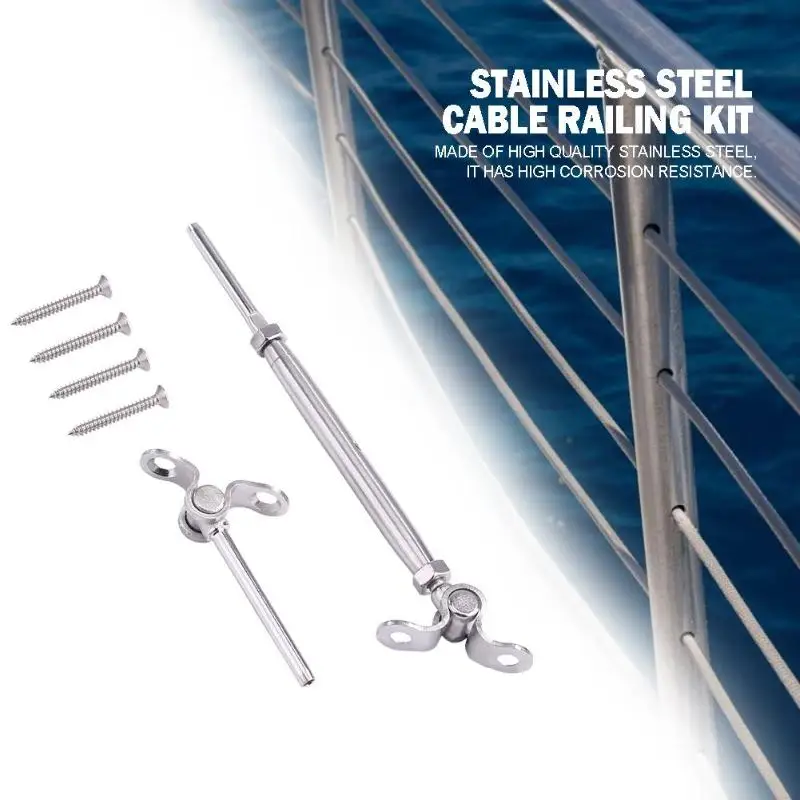 5pcs Stainless Steel Deck Cable Track Kit for Wood Posts Turnbuckle Screws