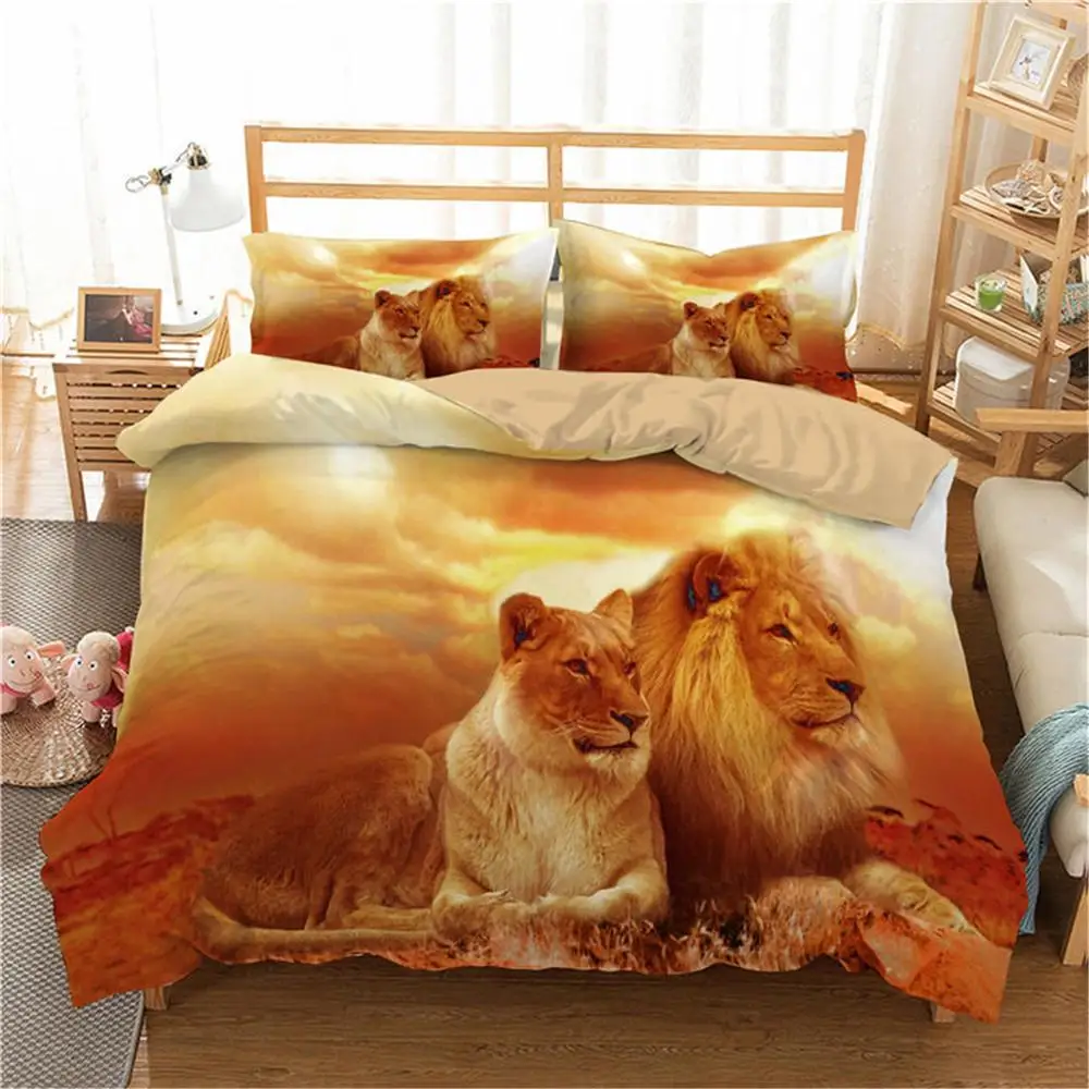 Boniu 3d Lion And Tiger Bedding Set Home Textiles Animals Duvet Cover Sets Microfiber Bedclothes Living Room Decor Bedspread