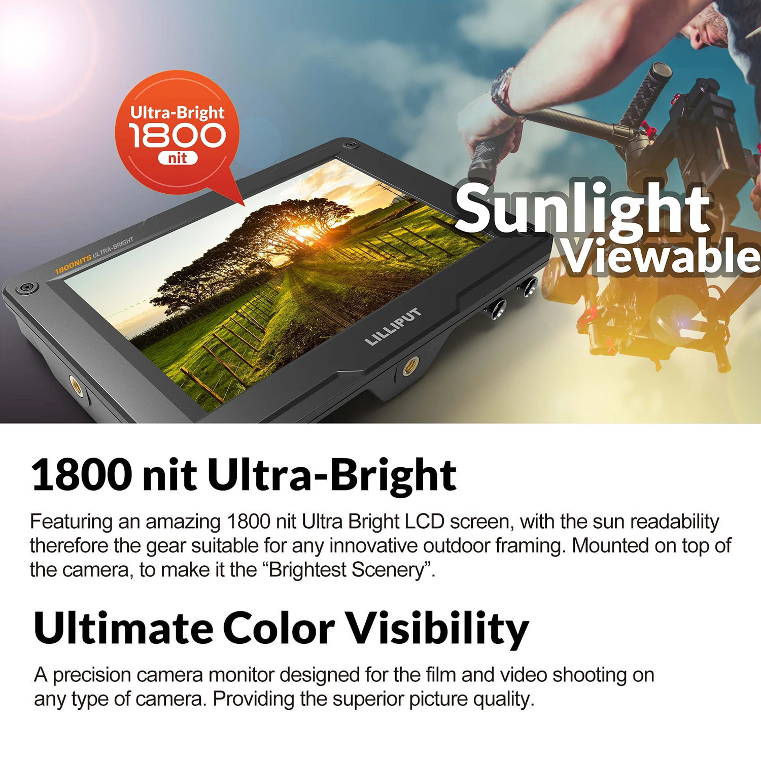 7 Inch 4K Ultra Brightness On-Camera Monitor with Full HD Resolution 1800nit Sunlight Viewable 4K-HDMI & 3G-SDI