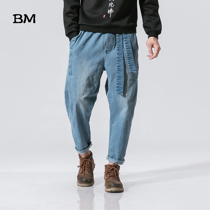 Feet-Pants Waist-Jeans Retro Baggy Washed Streetwear Harajkuku Loose Male Men 5XL Chinese