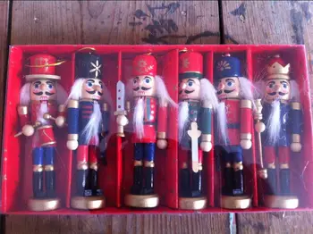 

New 6pcs 1Set 12Cm High Christmas Holiday Nutcracker Moved Soldier Vintage German Wooden Table Walnut Toy Zakka Dolls