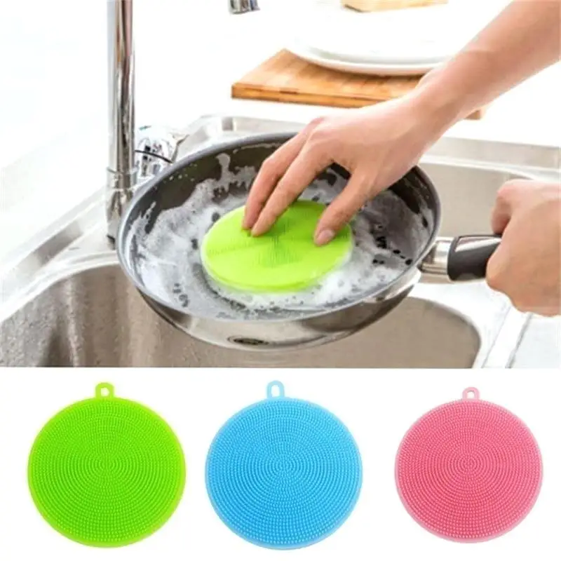 4pcs Kitchen Silicone Scrubber Sponge Brush Dish Pot Pan Washing Cleaning Tools 