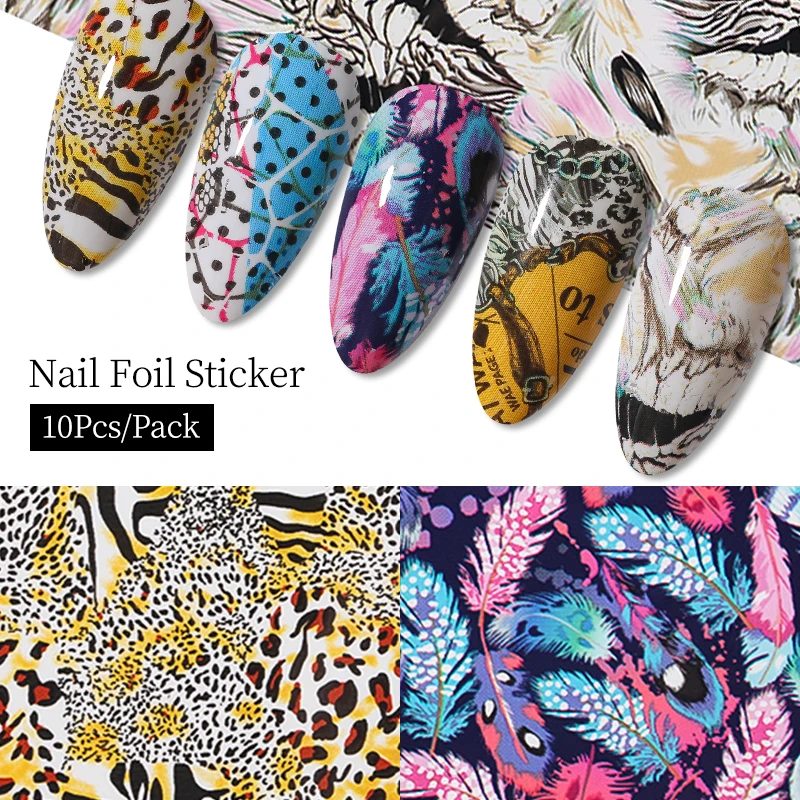 10pcs Snakes Leopard Print Marble Picture Nail Art Transfer Foil Sticker Wraps Adhesive Decals Chips Nails Decoration Accessorie | Красота и