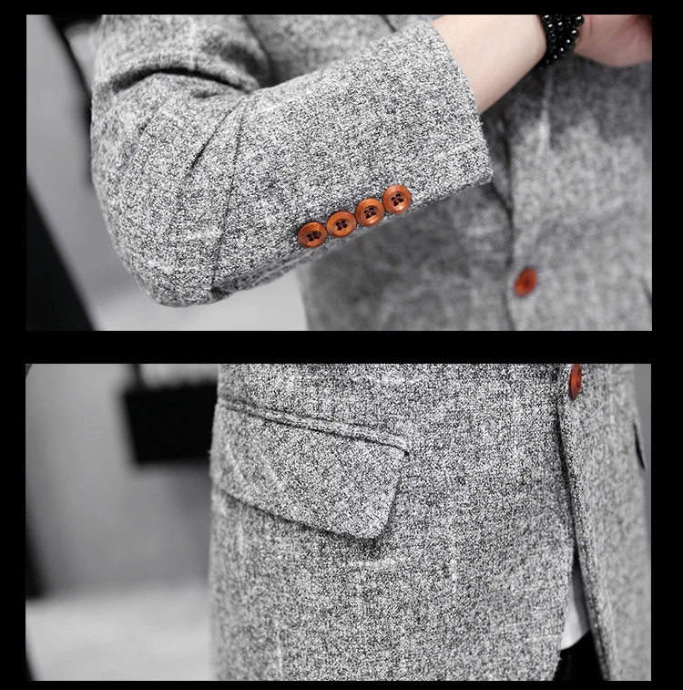 New Slim Fit Casual Jacket Cotton Men Blazer Coats Single Button Gray Mens Suit Jacket Autumn Coat Male Suit Jackets