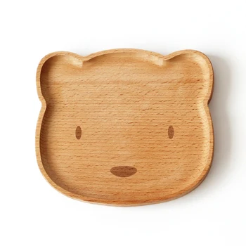 

Wooden Tableware Cute Bear Solid Wood Bowl Cartoon Pattern Food Fruit Plate Tray Children Baby Serving Wooden Board