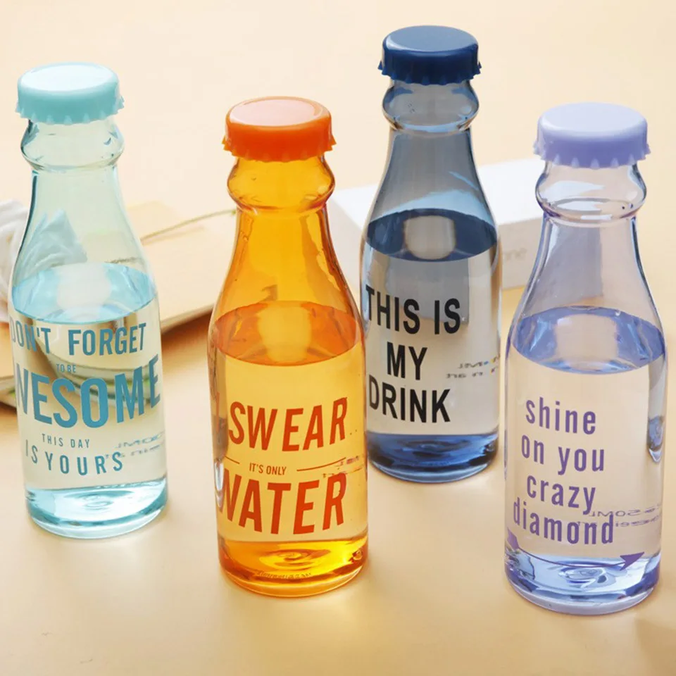 600 мл модная бутылка для воды с Двойные шапки небьющиеся бутылки соломинками