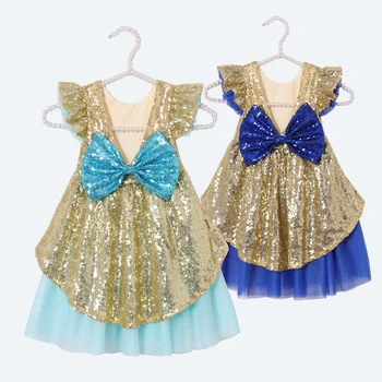 

Girls Sequin High-Low Dress Toddler Sparkle Party Wedding Gown Kids Tutu Ruffle Sleeves Summer Wearing Children Flutter Dress
