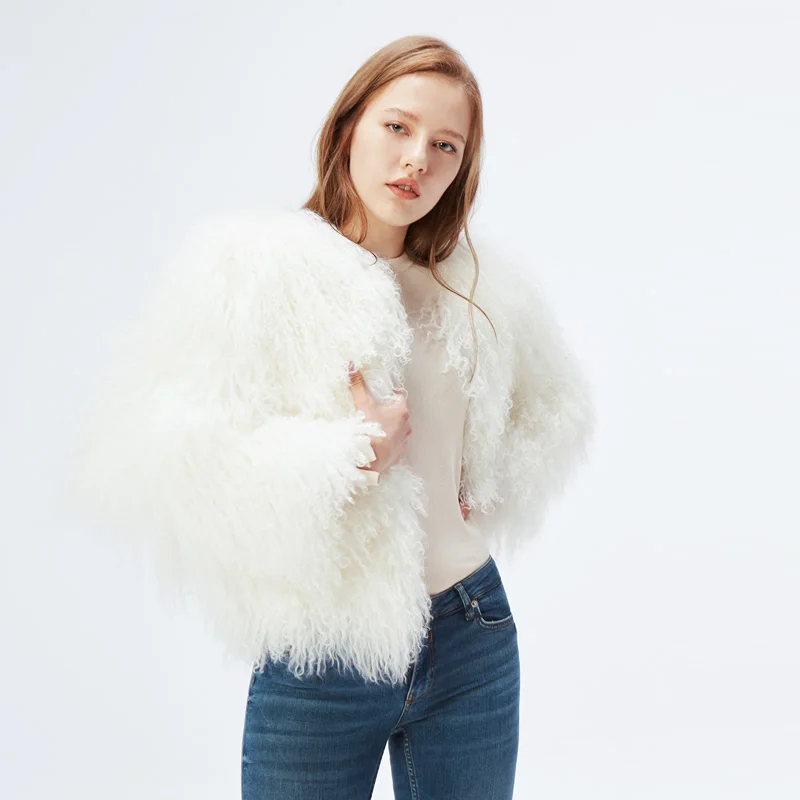 NEW Design Olivia's Womens Lamb Fur Coat Tan Sheep