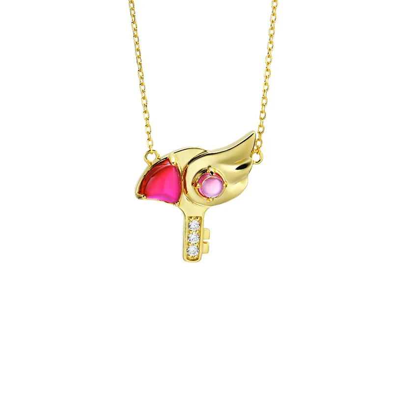 

Dun li New Style Magic Card GIRL'S Sakura Envelope Seal Key Bird Head 925 Silver Necklace Choker Cardcaptor Sakura Celebrity Sty