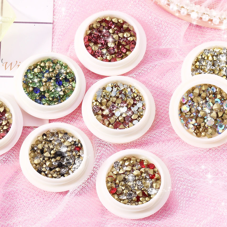 

MORDDA Mixed Size Nail Art Rhinestones 3D Sharp Bottom Glass Stones Shiny Crystal Gems Jewelry Manicure Glitter Decorations