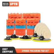 

SPTA 8Pcs Buffer Pad Set 5/6/7 inch Auto Car Polishing Pad Kit for Car Polisher + Drill Adapter M14 Power Tools Accessories