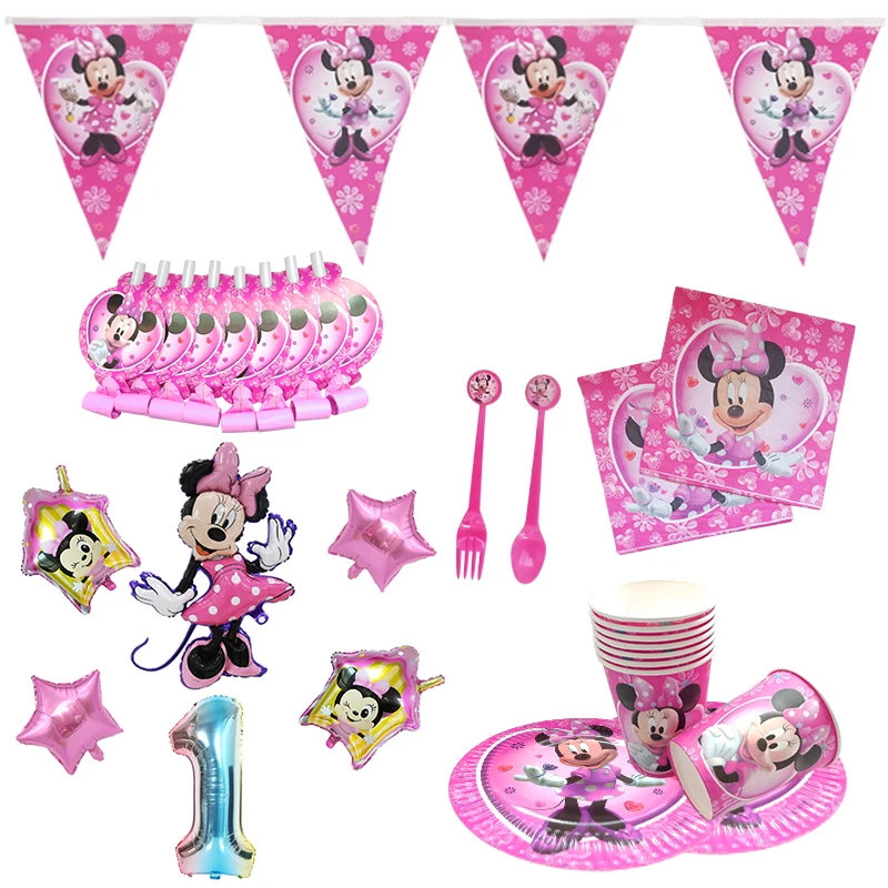 

Disney Minnie Mouse Theme Birthday Party Disposable Tableware Supplies Cup Plate napkin Kids Girl Party Decoration Dinner Set