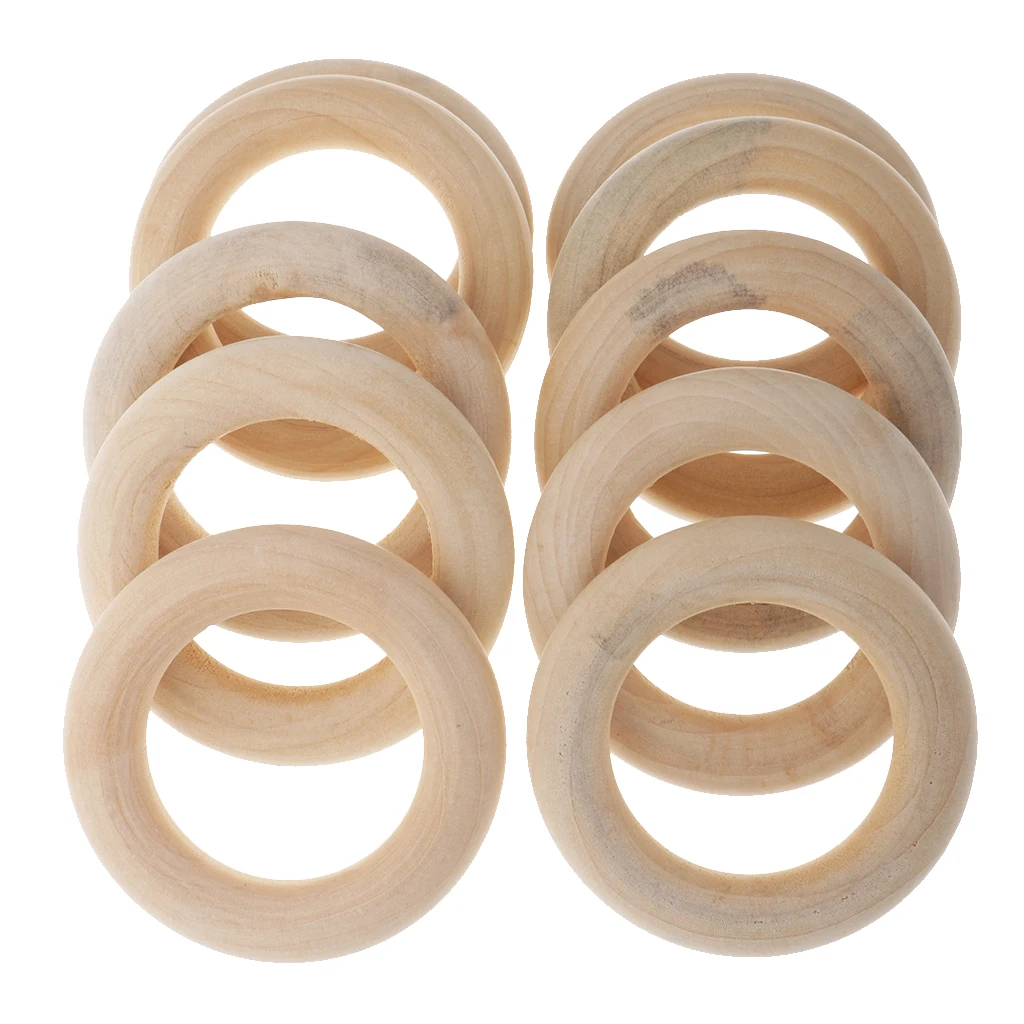 10 Pieces 58mm Wooden Loop Connectors Circle Natural Wood RIng for DIY Craft