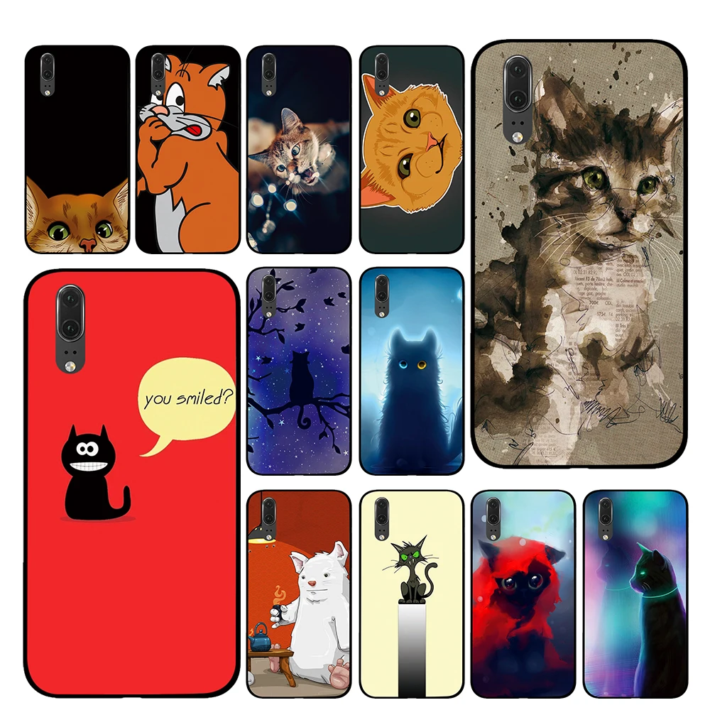 

starry sky cat drawing Cases For Huawei Honor V9 V10 8 9 10 8X 5A 7A 5X Play Lite TPU Cover