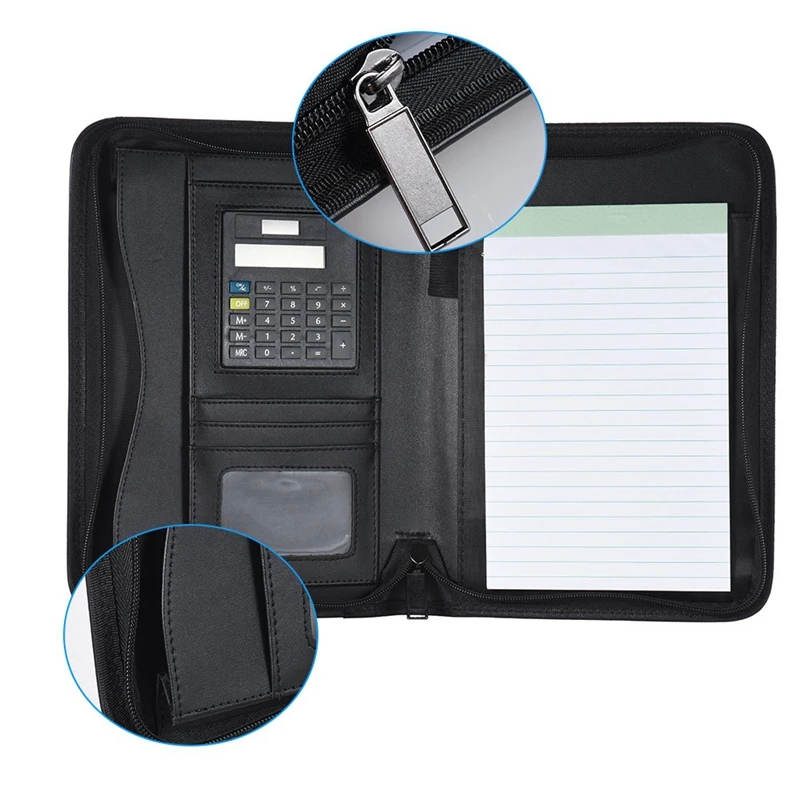 Padfolio искусственная кожа A5 Портативный Бизнес Портфель папка с калькулятором для деловых людей или интервью