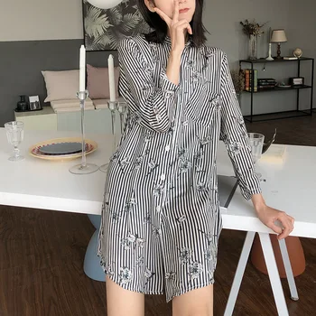 

Nightgown Viscose Korean Long Sleeve Spring Women Short Skirt Full Polyester Style Is