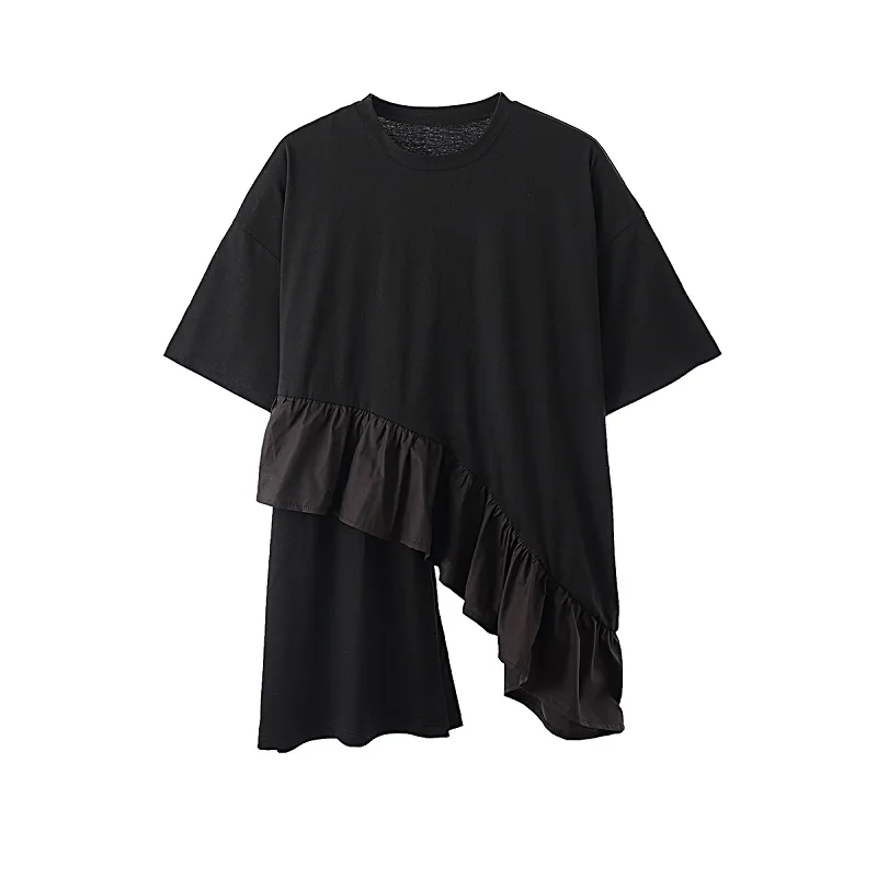 

Men's fashion flounces T-shirt splicing personality simple men and women with dark irregular design short sleeves