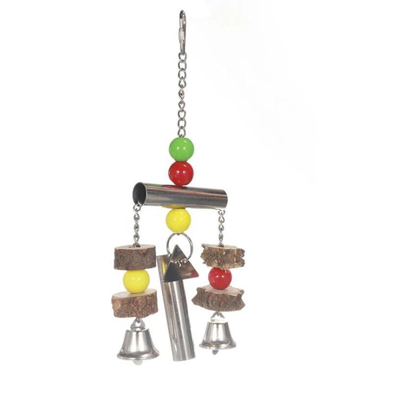 Parrot Hanging Chew Bead Bird Stainless Steel Bells String Toy For Macaw African Greys Bird Toy