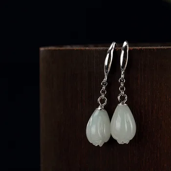 

925 sterling silver jade earrings earrings for women Costume jewelry Sterling silver vintage Hetian magnolia earings lotus