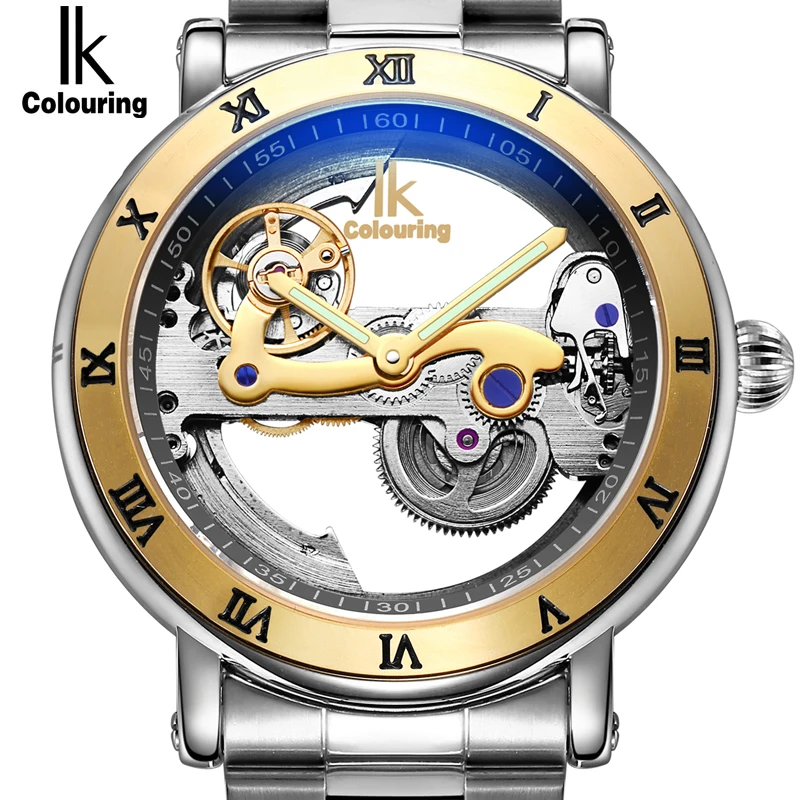 

Genuine Ik Colouring Creative Hollow Automatic Mechanical Watch New Design Watches steel Brand Men Skeleton Relogio Masculino