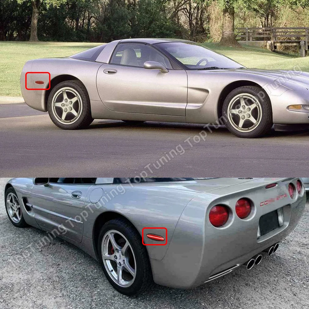 Tonsya Full Red LED Side Marker Lights For 1997-2004 Chevy Corvette C5 - Clear Lens, Plug & Play
