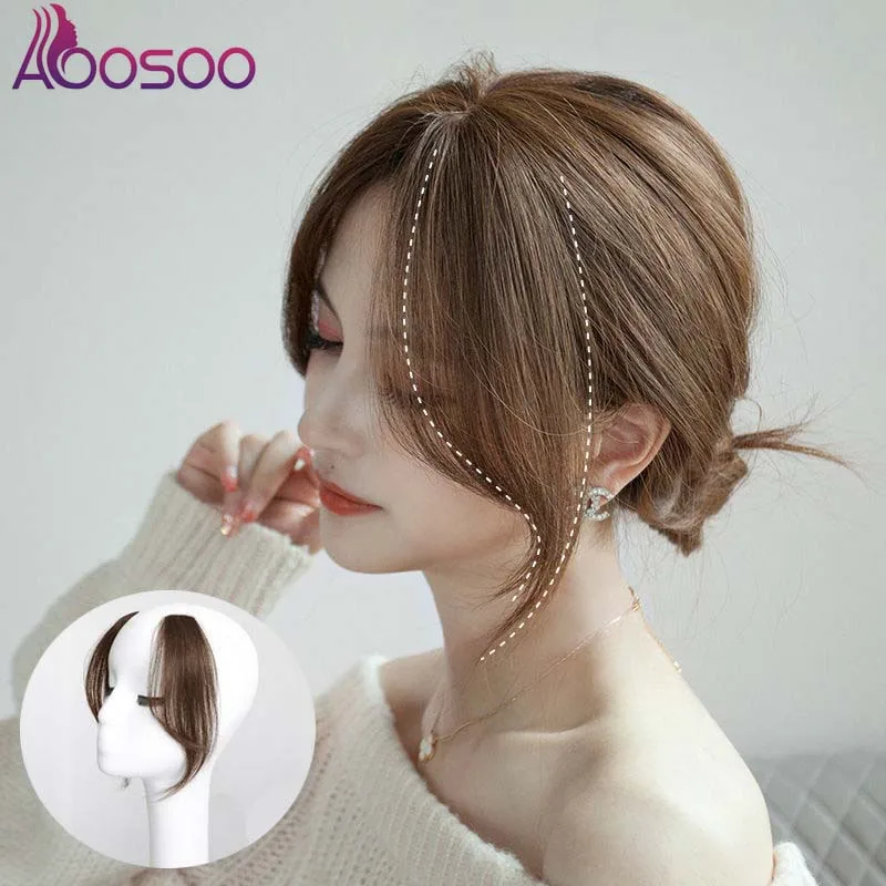 

AOOSOO natural synthetic bangs with mid part one/two sides bangs fringe hair in extenssion French Invisible bangs
