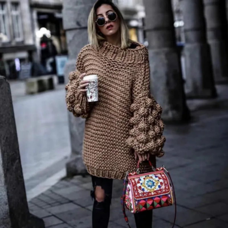 Lazy handmade knitted Pullover 3D Flower Hook
