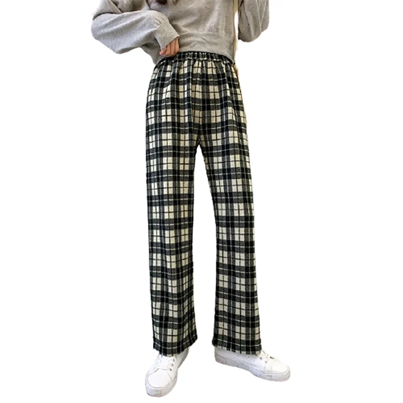 

Wool pants children autumn winter 2020 new Korean thickened plaid pants women's loose and thin straight pants