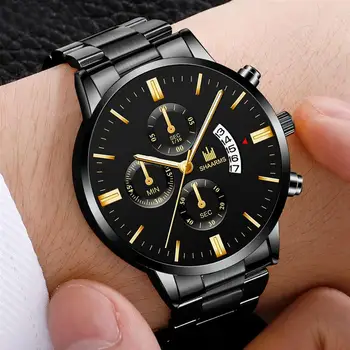 

Fashion Gold Black Sport Watch Stainless Steel Band Quartz Watches Luxury Military Date Clock Man Wristwatch Relogio Masculino