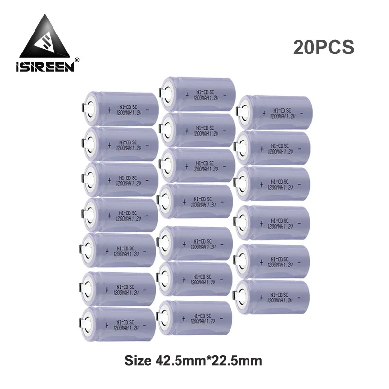 20PCS Subc Ni CD Cell 1,2 V 1200mAh перезаряжаемый SC Ni-CD DIY Электроинструмент аккумуляторные батареи 9,6 V 12V 18V электрические игрушки водонагреватели - Цвет: 20PCS