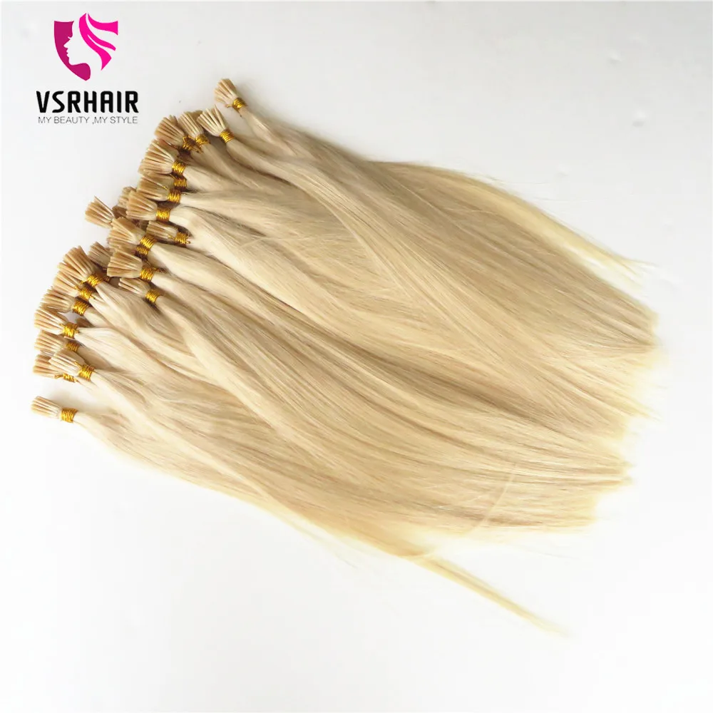 VSR 100% Human Hair Stick Tips 50 100 strands Machine Remy Flat Tip Human Fusion Hair For Salon Keratin Hair Extensions