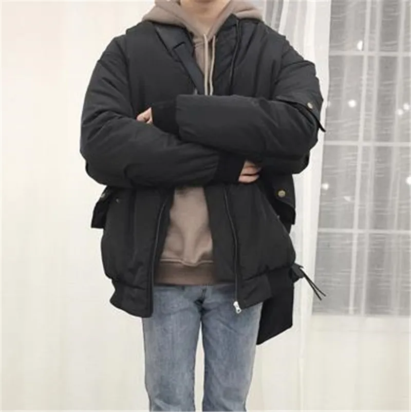 

Mulit Pockets Mens Designer Cotton Padded Jackets Fashion Loose Solid Color Mens Zipper Cotton Jackets Casual Males Clothing