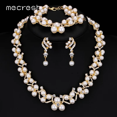 TL472-gold Mecresh, имитация жемчуга, свадебные ювелирные наборы, серебро/золото, ожерелье, набор, Свадебные ювелирные изделия, Parure Bijoux Femme TL283+ SL089 - Окраска металла: TL472-gold