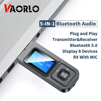

5-IN-1 USB Dongle Bluetooth 5.0 Audio Receiver Transmitter With LCD Display Mini 3.5mm AUX RCA Wireless Adapter With MIC For TV
