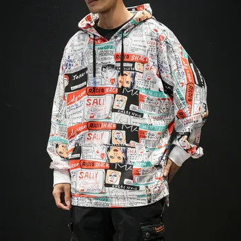 

Dropshipping 2020 Autumn Mens Streetwear Oversized Hooded Pullover Men Fashion Cartoon Pattern Mens Losse Sweatshirt